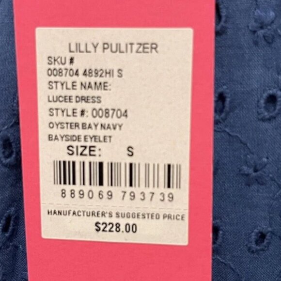 Lilly Pulitzer EUC Lucee Dress Oyster Bay Navy Bayside Eyelet Size L ($228 New) - Picture 11 of 16
